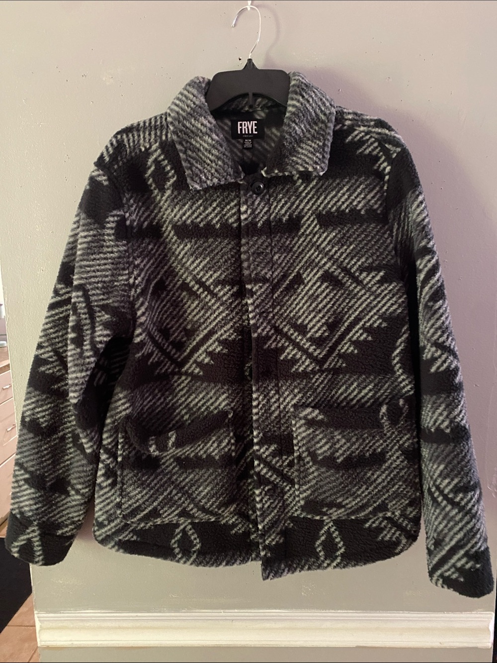 FRYE Black & Gray Patterned Shirt Jacket